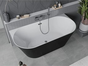 Mexen Oval Slim, voľne stojaca vaňa ku stene, 170 x 80 cm, biela-čierna, brúsený grafit prepad, 52661708075-66