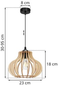 Závesné svietidlo Timber 3, 1x drevené tienidlo, m