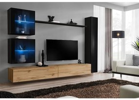 Obývacia stena Switch XVIII Sklo +LED čierna/Wotan
