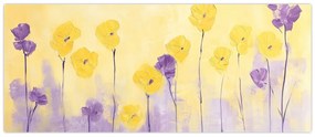 Obraz - Fialové a žlté kvietky (120x50 cm)