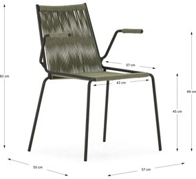 Zelené kovové jedálenské stoličky v súprave s podrúčkami/stohovateľné 2 ks Emily – Marckeric