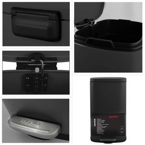 Spirella Pedálový odpadkový kôš soft-close Akira 30 l, matná čierna, 30 l