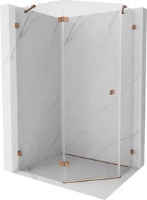 Mexen Lunar, Päťuholníkový sprchový kút Mexen Lunar naklápací doľava 100 x 80 cm, 8mm číre sklo, profil ružové zlato, 831-100L-080P-60-00-L