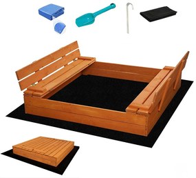Detské drevené uzatvárateľné pieskovisko s lavičkami a strieškou Baby Mix 120x120 cm sivé