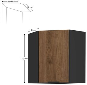 Horná rohová kuchynská skrinka Monzesa 60x60 GN 72 1F (orech okapi + čierna) . Vlastná spoľahlivá doprava až k Vám domov. 1096953