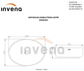 Invena Astri, keramické umývadlo na dosku 55x41x14 cm, biela lesklá, INV-CE-30-001-W