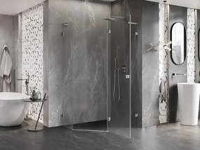 Mexen Lunar, L pravý výklopný päťuholníkový sprchový kút 100x80 cm, 8mm číre sklo, oceľový profil, 831L-100P-080L-97-00-P