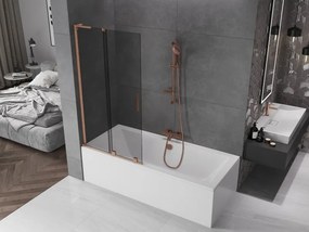 Mexen Velar L, 2-krídlová posuvná vaňová zástena 90 x 150 cm, 8mm šedé sklo, medená matná, 896-090-003-41-65