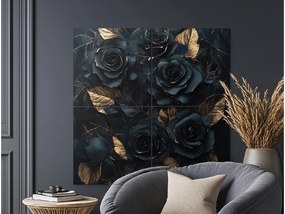drevko |  Štvordielny obraz Zlatý tieň ruží  100 x 100 cm