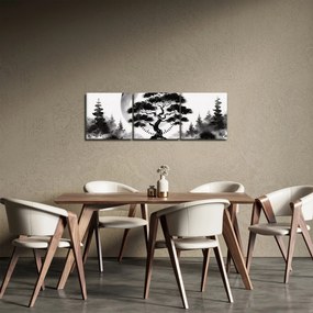 Obraz – Čiernobiela bonsai (s hodinami) (90x30 cm)