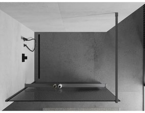 Mexen Kioto+, sprchová zástena Walk-In s poličkou a vešiakom 140 x 200 cm, 8mm sklo s rebrovým vzorom, grafitový profil, 800-140-121-95-09