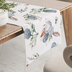 Biante Bavlnený behúň na stôl Sandra SA-707 Modré kvety Protea na bielom 20x180 cm