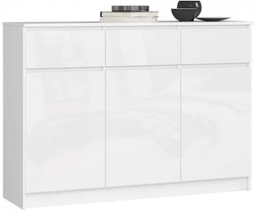 Komoda K140 3D 3SZ CLP biela, lesk