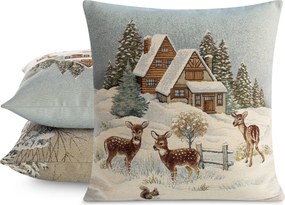 VIANOČNÁ GOBELÍNOVÁ DEKORAČNÁ OBLIEČKA NA VANKÚŠ SNOWY WISHES 45X45 CM VZOROVANÁ