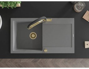Mexen Leo, 1-komorový granitový drez 900x500x190 mm a drezová batéria Duo, šedá, 6501-71-671701-57-G