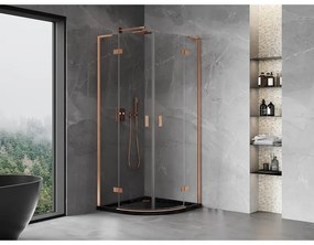 Mexen Mist L, štvrťkruhový sprchový kút s 2-krídlovými dverami, 90 x 90 cm, číre sklo, medený matný profil, 8A33L-090-090-65-00