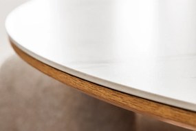 Jedálenský stôl UNIQUE 120 cm okrúhly, dubové drevo, dyhovaná keramika, doska z bieleho mramoru