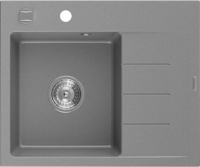 Mexen Ben, 1-komorový granitový drez 600x500x190 mm, ľavý+ chrómový sifón, šedá, 6522605000-71