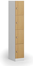 Šatníková skrinka s úložnými boxmi, 4 boxy, 1850 x 300 x 500 mm, demont, otočný zámok, laminované dvere, buk