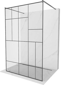 Mexen Kioto, sprchová zástena Walk-In 140 x 200 cm, 8mm číre sklo čierny vzor, grafitový profil, 800-140-002-95-78