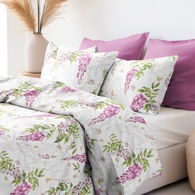 Goldea saténové posteľné obliečky deluxe - kvety vistárie 240 x 200 a 2ks 70 x 90 cm