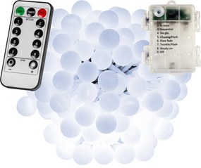 Dekoratívne LED osvetlenie 5 m 50 diód na batérie + ovládač | studená biela