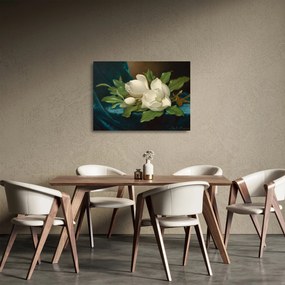 Sklenený obraz - Martin Johnson Heade, Giant Magnolias on a Blue Velvet Cloth, reprodukcia (70x50 cm)