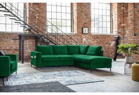 Tmavozelená zamatová rozkladacia rohová pohovka (pravý roh) Lofty Lilly – Miuform