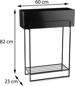 KOVOVÝ KVETINÁČ SO STOJANOM RECT 82X23X60 CM ČIERNA