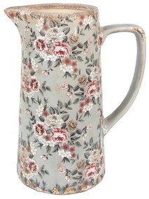 Šedý keramický dekoračný džbán s kvetmi Floria L - 21*14*26 cm