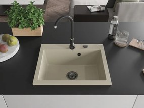 Mexen Elix, 1-korový granitový drez 600 x 500 mm, béžová, čierny sifón, 6525601005-69-B