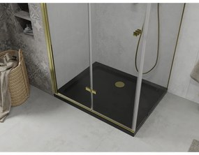 Mexen Lima, sprchový kút so skladacími dverami 100 (dvere) x 90 (stena) cm, 6mm číre sklo, chrómový profil + slim sprchová vanička čierna + zlatý sifón, 856-100-090-50-00-4070G