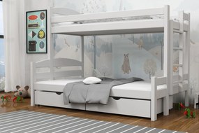 Detská poschodová posteľ z masívu borovice s rozšíreným spodným lôžkom SAVANA so šuplíkmi - 200x90/140 cm - BIELA