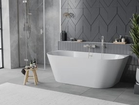 Mexen Oval Slim, voľne stojaca vaňa ku stene 170 x 80 cm, biela lesklá, brúsená oceľ prepad, 52661708000-97