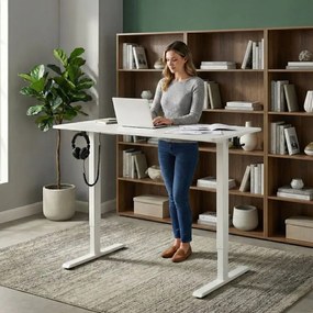 Elektrický nastaviteľný stôl 120 x 60 cm, nastaviteľná výška 72-117 cm, biely