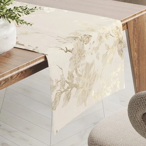 Biante Zamatový behúň na stôl Isabela Flower IBL-022 Zlaté kvety na smotanovom 35x180 cm