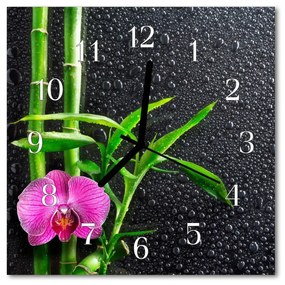 Nástenné sklenené hodiny Bambusové kúpele 30x30 cm