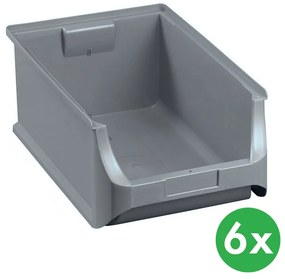 Plastové boxy PLUS 5, 310 x 500 x 200 mm, sivé, 6 ks