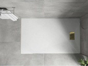 Mexen Hugo, obdĺžniková sprchová vanička SMC 140 x 90 cm, biela, zlatá krytka, 42109014-G