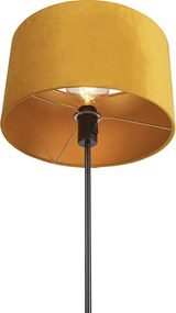 Stojaca lampa čierna s tienidlom z velúru okrovej žltej farby so zlatom 35 cm - Parte