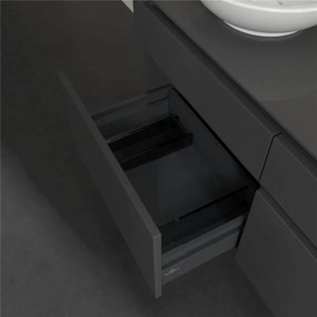 VILLEROY &amp; BOCH Legato závesná skrinka pod umývadlo na dosku (umývadlo vľavo), 4 zásuvky, 1200 x 500 x 550 mm, Glossy Grey, B58000FP