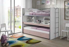 Poschodová postel s výsuvným stolíkom a zásuvkou svetlo ružová 160cm 90x200cm