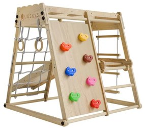 Detské vnútorné drevené ihrisko so šmykľavkou, lezeckou sten