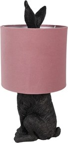 Čierna stolná lampa králik s ružovým tienidlom Rabbi - Ø 20*43 cm