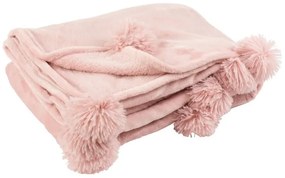 Ružový plyšový pléd PomPom s brmbolcami baby pink - 130 * 170cm