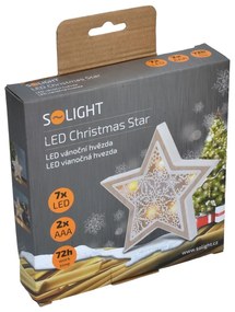 SOLIGHT LED 1V45-S DREVENA VIANOCNA HVIEZDA, DREVENY DEKOR, 6LED, TEPLA BIELA, 2X AAA