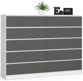 Komoda K160 10SZ CLP biela / sivá