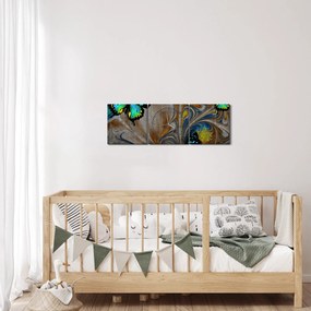 Obraz - Žiariví motýle na obraze (s hodinami) (90x30 cm)