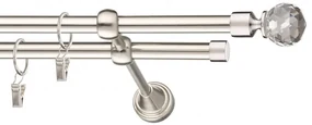 Dekorstudio Niklová dvojradová garniža CRYSTAL 19mm Dĺžka: 320cm, Typ uchytenia: Držiak dvojitý otvorený, Typ príslušenstva: Krúžky tiché so štipcami
