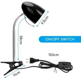 Aigostar -  Stolná lampa s klipom 1xE27/11W/230V čierna/chróm
